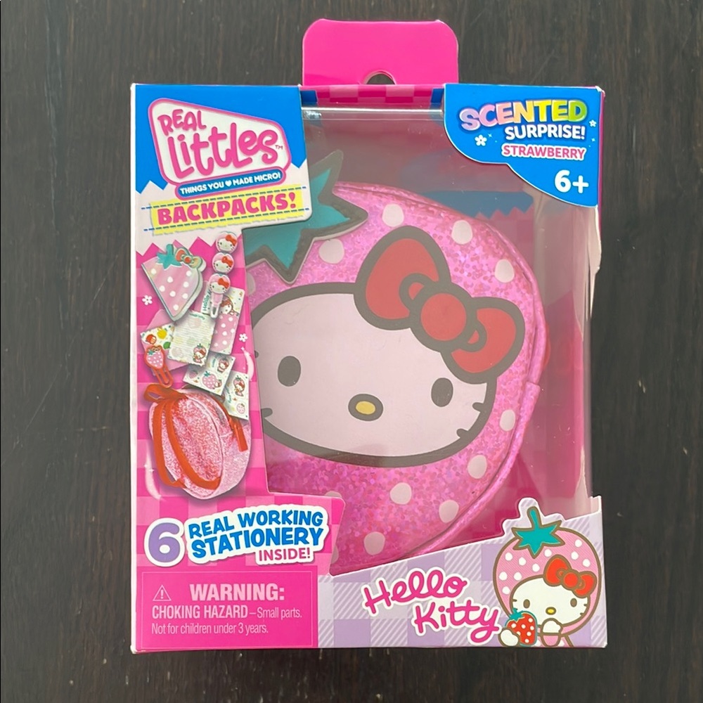 NWT Real Littles Hello Kitty Hot Pink Polka Dot Stationery Backpack Set